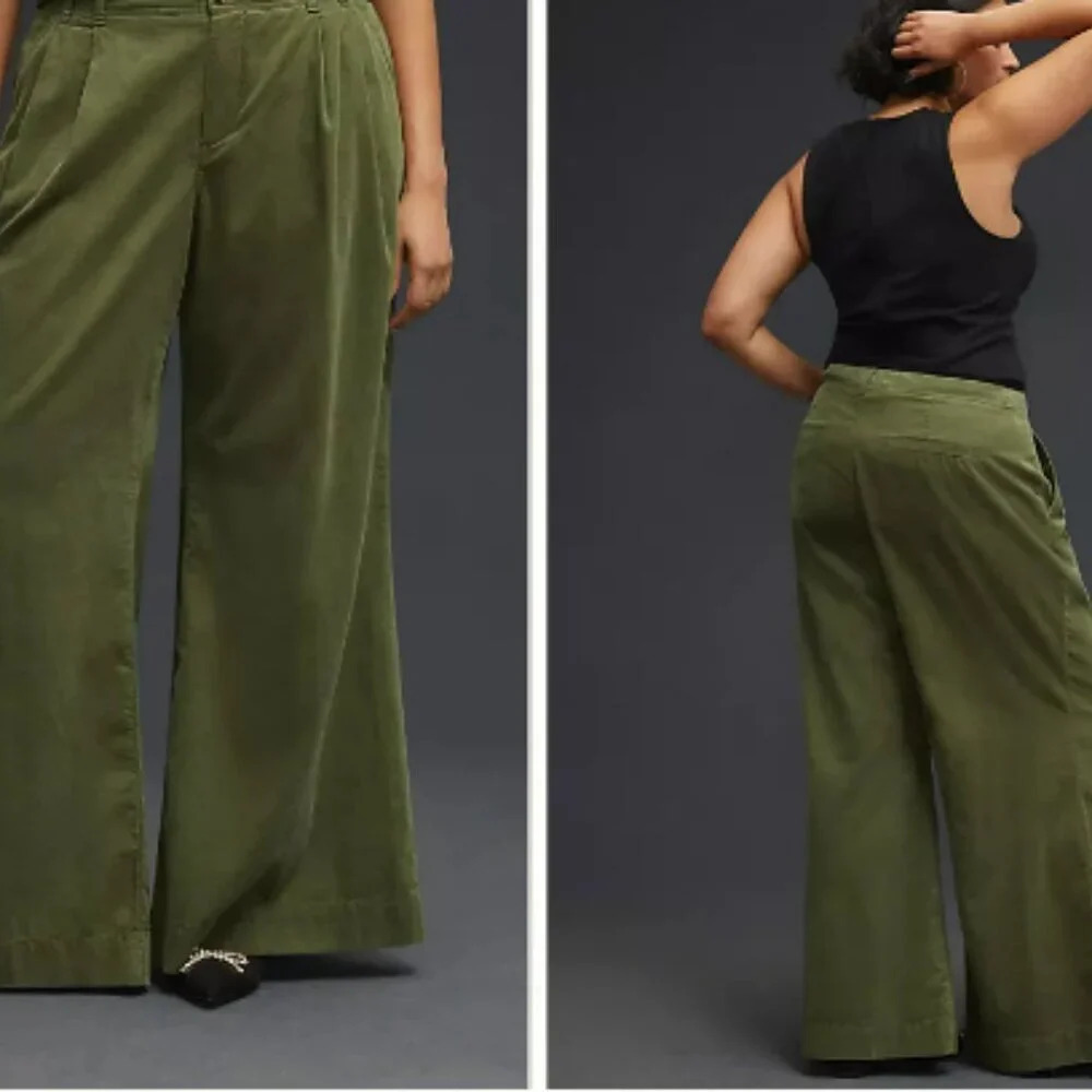 By Anthropologie Retro Vintage  Pleated Wide-Leg Corduroy Trousers Size 32 - Picture 6 of 8